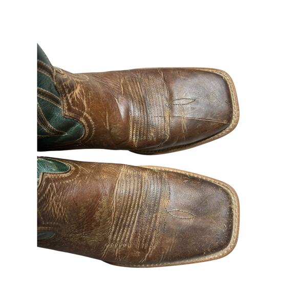 Ariat Square Toe Western Boots Blue Green Teal Shaft Brown Leather Men’s 9D - Picture 5 of 10